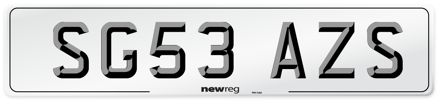 SG53 AZS Number Plate from New Reg